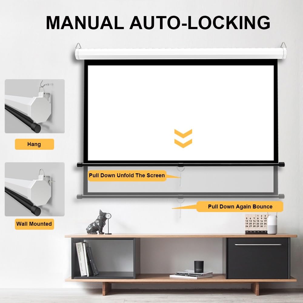 Schermo per Proiettore HD Telo Proiettore Manuale con Auto-bloccaggio,Schermo Videoproiettore per Home Theater,Cinema,Ufficio(60in/147cm)