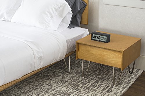 KADAMS Battery Digital Alarm Clock with Snooze, Backlight, Calendar Month Date Day, Temperature and Humidity, Low Battery Indicator, Small Portable Travel Clock, for Shelf Desk Table - Black