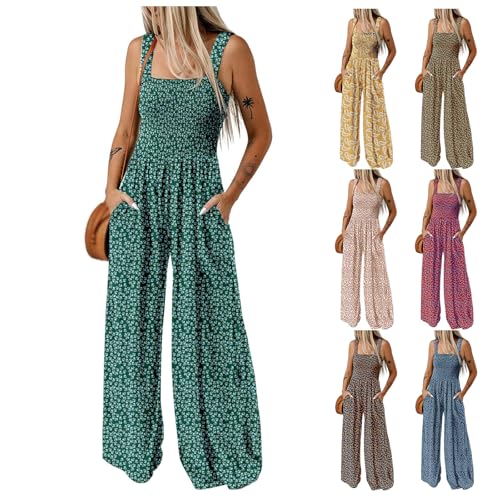Image of Smoneyful Jumpsuits for Women, Casual Sleeveless Jumpsuit, Loose Overalls with Printed, Romper for Women 2025 with Pockets