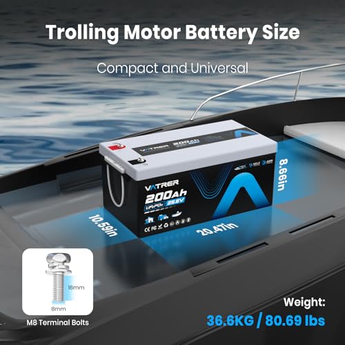 Image of 24V 200AH Self-Heating Trolling Motor LiFePO4 Lithium Battery, VATRER POWER Deep Cycle LiFePO4 Battery with 5120W Built-in 200A BMS for Trolling Motors, Marine, RV, Off-Grid Applications