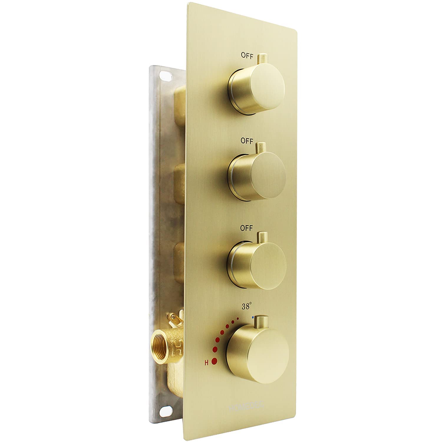 HOMEDEC 3 Function Shower Mixing Valve and Trim Kit, Brushed Gold 3 Ways Thermostatic Valve Flow Volume Control Vertical Shower Diverter Selector