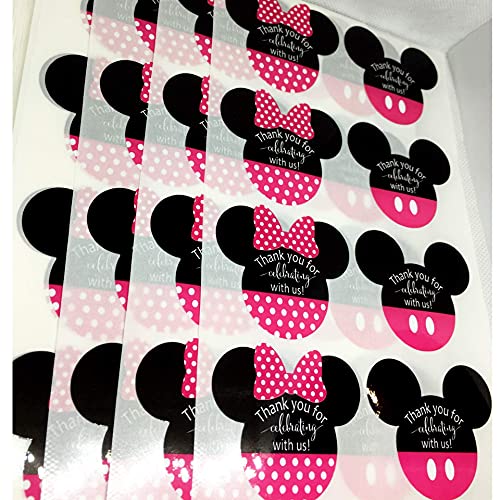 Mickey Minnie Mouse Stickers Thank You Labels 2 38 X 2 Inch Red Pink Mickey Minnie Head Thank You For Celebrating With Us For Birthday Party Decoration Pink Mickey Mouse Amazon In Office Products
