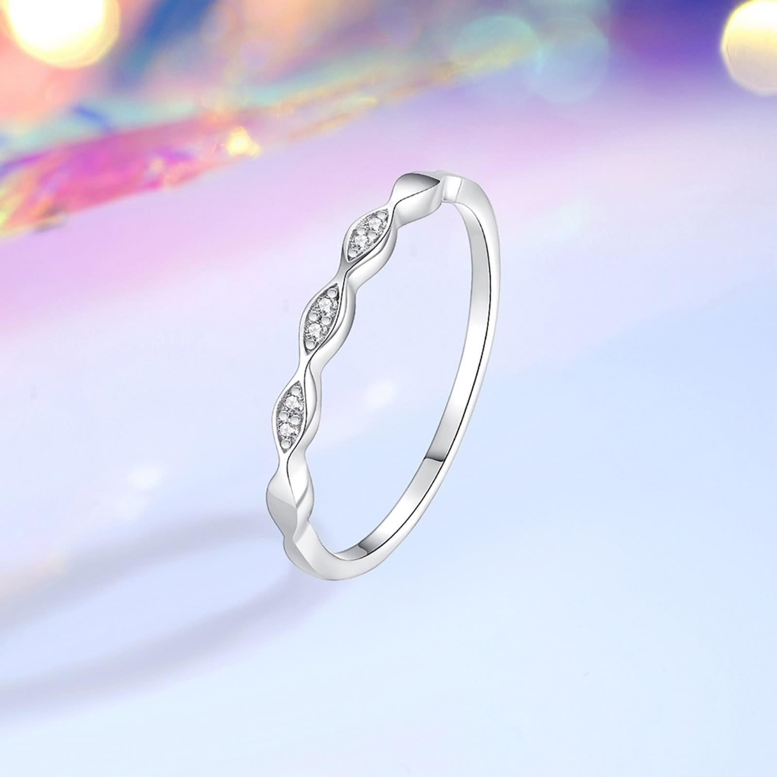 Anillos Mujer Pulgar, Anillo de dedo Mujer Vintage Patrón Ondulado con Diamante Redondo Oro Blanco Platino 950 Tamaño 62 (19.7)