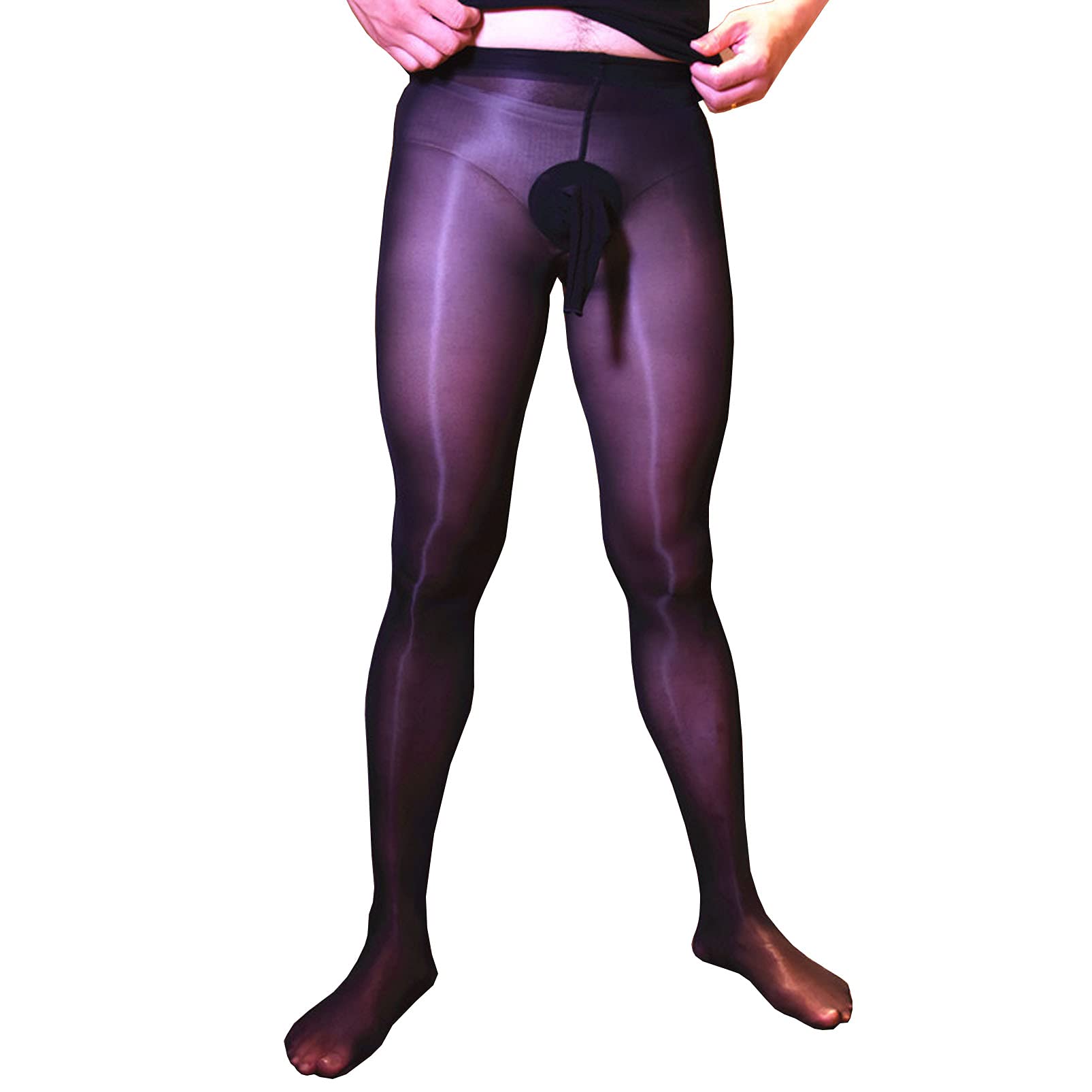 Befasy Men's Black,Sheath Closed,Pantyhose 8D Ultra Shiny Glossy Pantyhose High Elastic See Through Sheer Stockings Tights With Sheath
