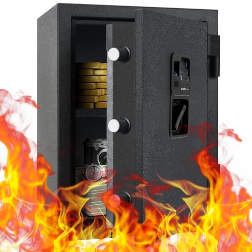 MAXSAFES 2.0 Cu ft Biometric Fireproof Safe Box Finger Vein Fire Resistant Security Safe with Removable Shelf Steel Security Home Safe Suitable for Hotels Bedrooms Dormitories and Bars 50001NV-M