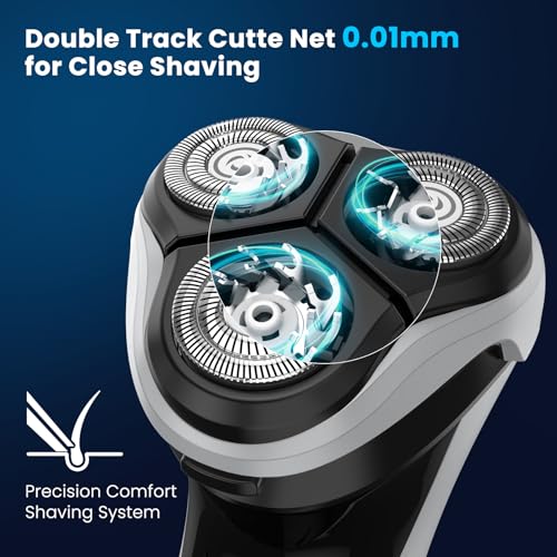 Image of SweetLF Men's Electric Razor - 120 min runtime, 1-Hour Fast Charge, IPX7 Fully Waterproof, Wet & Dry Rotary Shaver with pop-up Trimmer, Type-C Rechargeable