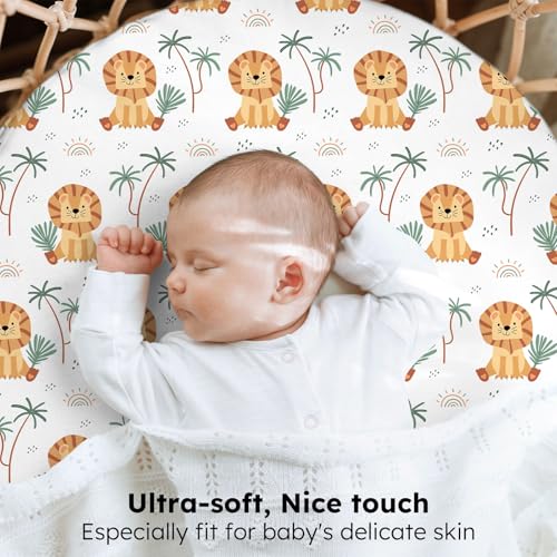 Image of Baby Bassinet Sheets, 3 Pack Fitted Bassinet Mattress Sheets, Compatible with Halo Bassinest Swivel Sleeper & Oval Hourglass Rectangle Mattress, Ultra Soft Brown Lion
