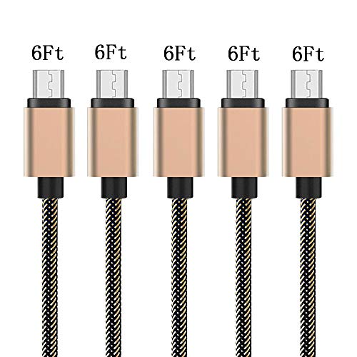 Micro USB Cables Data Sync Charger Cord Nylon Braided High Speed Fast Charging for Android Samsung HTC Motorola LG Sony Tablets and Device with Micro Port (Gold(2m5))