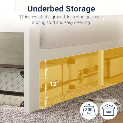 Image of Allewie King Size Bed Frame, Heavy Duty 12 Metal Slats Support, White | Wooden Headboard and Footboard, Modern Platform Bed, No Box Spring Needed, Under-Bed Storage, Noise Free, Easy Assembly