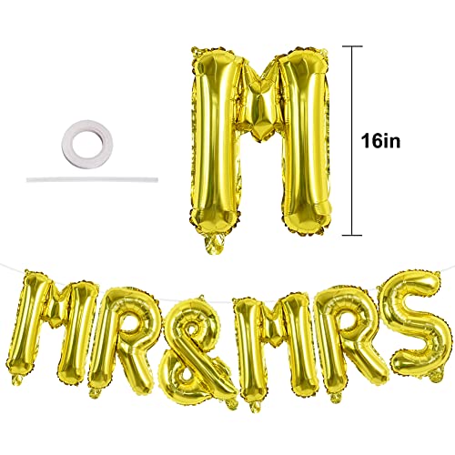 Image of TONIFUL Mr&Mrs Letter Balloons - 16inch Gold Wedding Foil Balloons for Bachelorette Party Anniversary Couple Sweetheart Party
