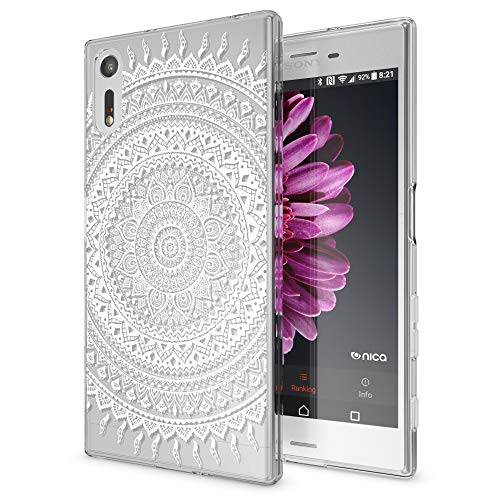 NALIA Coque Protection Compatible avec Sony Xperia XZ, Motif Housse Silicone Premium Case Smart-Phone Back-Cover Ultra-Fine Souple Gel Slim Anti-Choc Bumper Mince Etui, Designs:Mandala Blanc