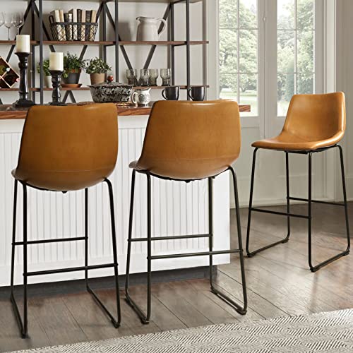 Image of Waleaf 30 Inch Counter Height Bar Stools Set of 2, Faux Leather Bar Chairs