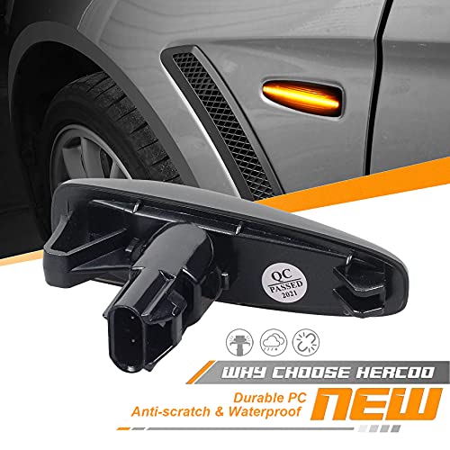 Hercoo Sequential Blink Amber Led Side Marker Light Assembly Compatible With Mitsubishi Lancer Outlander 2008-2013 Turn Signal Lamp Smoked Lens, Pack Of 2 #TOP3