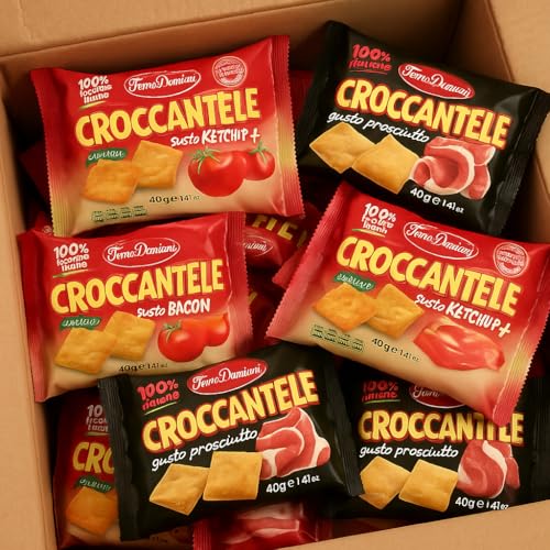Forno Damiani Croccantelle, Set Assortito 30 Pezzi, di cui 10 Gusto Bacon, 10 Gusto Ketchup, 10 Gusto prosciutto