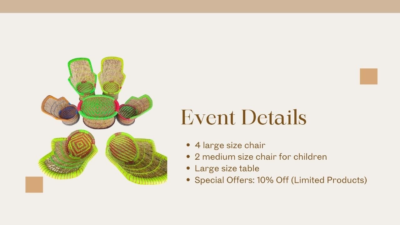ZINKOO Bamboo Chair and Table Set for Family, 2 Medium 4 Large Size, Colorful Woven Furniture 1