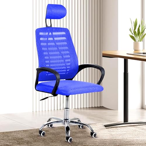 Image of Casa Copenhagen,Mesh Office Desk Chair,Rocking Chairs Ergonomic Computer Chair Adjustable High with Headrest and Comfortable Armrest Swivel Chair - Indigo Blue & Jet Black Handle
