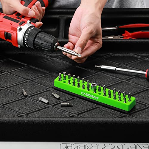 Image of CASOMAN 1 /4 inch Hex Bit Organizer with Magnetic Base - Green, 43 Hole Bit Organizer with Strong Magnetic Base, Magnetic Bit Organizer for Your Specialty