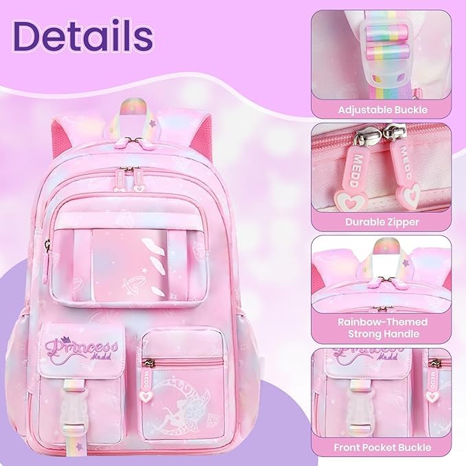 LUXONIX Cute Bow Cartoon Backpack Pink 18 Inch - Image 3