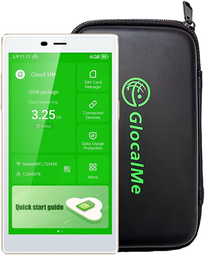 GlocalMeG4 Pro 4G LTE Mobile Hotspot Router & Protective Case, with US 8GB & Global 1.1GB Data, 5” Touch Screen LCD Display Portable WiFi Hotspot for Travel, No Contract, SIMFREE, Pocket WiFi Device