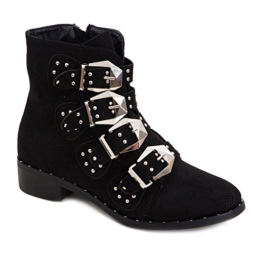 Colore: Nero Nero Toocool - Stivali Donna Scarpe Tronchetti Biker Boots Borchie Fibbie Casual Nuovi JL2006 [38,Nero]