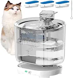 Bebedouro sem fio para gatos 3 filtros, fonte de agua pra gato, bebedouros para animais em ambientes internos, dispensador automático de água para cães, alimentado por bateria recarregável, 2,2 L