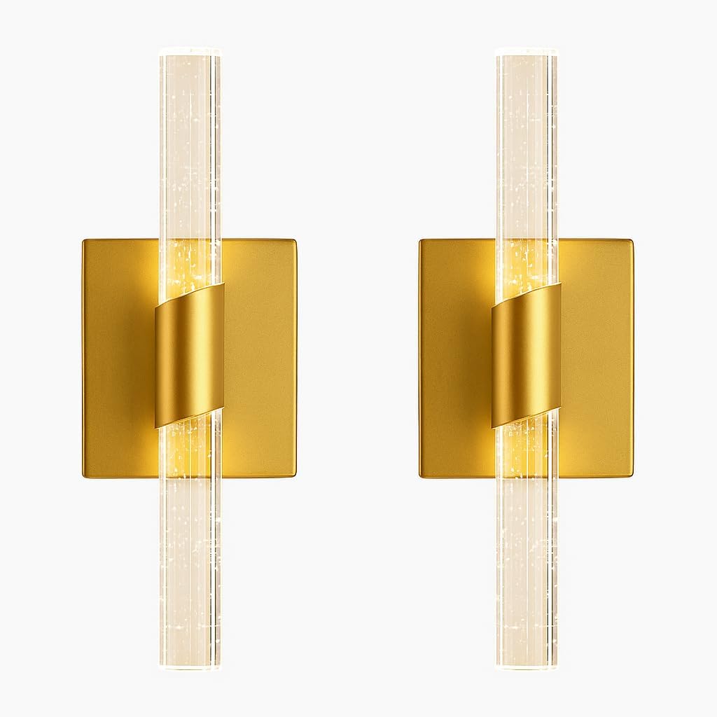 2Pack Battery Operated Gold Crystal Wall Sconces Rechargeable Battery Powered Long Crystal Wall Light Not Hardwired Dimmable Wall Lamp for Bedroom Living Room 13 Inches