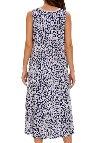 Image of AVIIER Cotton Nightgowns for Women Sleeveless House Dress Ladies Long Nightdress with Pockets S-XXL