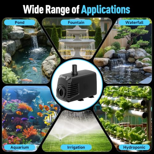 Image of 400GPH Submersible Water Pump, Water Fountain (1500L /H, 24W) with 6.6FT High Lift Adjustable & 2 Nozzles & 9.8FT Cord, Ultra Quiet Aquarium Pump for Pond Fountain Waterfall Hydroponics-Q103
