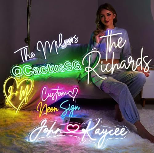 Image of Custom Neon Signs Personalised Large Led Neon Lights Sign Customizable for Wall Decor Wedding Birthday Party Bedroom Bar Shop Name Logo Lights (Optional 16 inch to 55 inch)