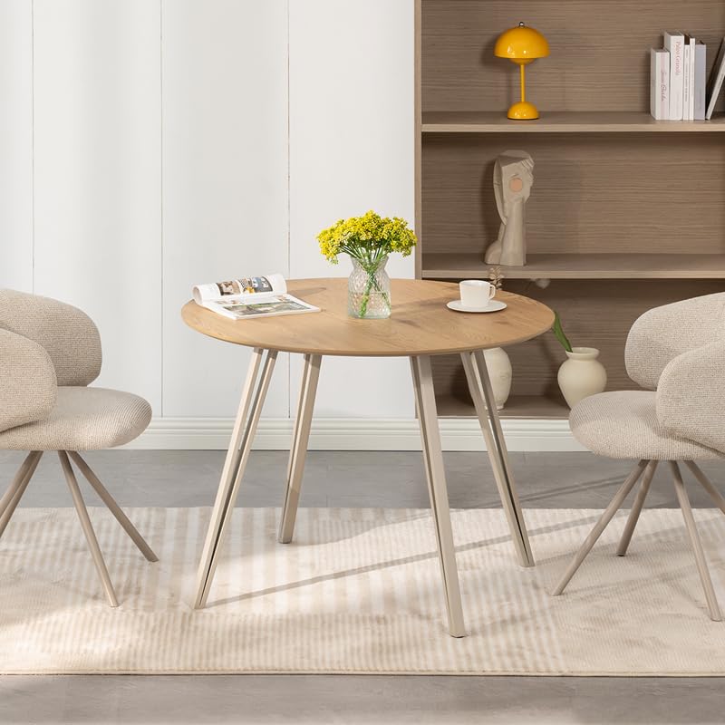 HOMEFAITH Tables Modern Minimalist Small Round Wooden Table with Lightweight Metal Legs