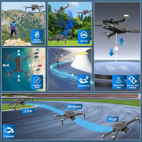 Drone with Camera for Adults 4K, Brushless Motor Drones for Kids Beginners, 60 Mins Flight, 130° Lens, FPV Foldable RC Quadcopter, Gesture Photography, Toys Gifts for Teen Boys Girls, Black - Image 5