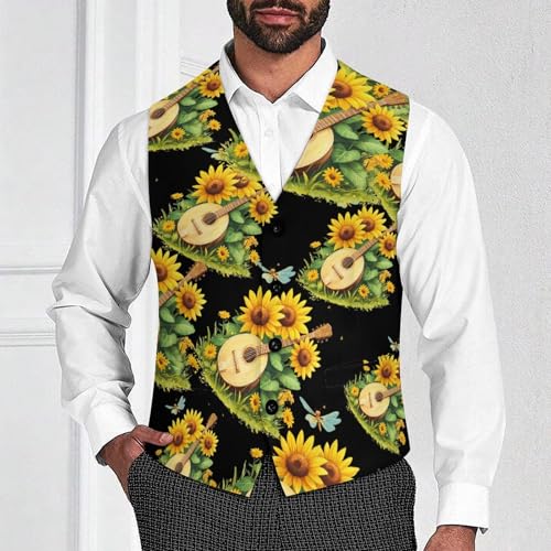 Dragonfly Sunflower Banjo Men's Suit Vest Slim Fit Business Dress Party Pattern Waistcoat Vest Top2