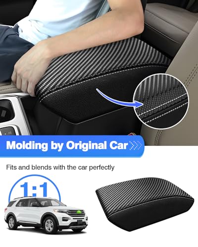 Image of Autorder Center Console Cover for Ford Explorer 2020-2026 Accessories Armrest Cover Carbon Fiber Anti-Scratch Middle Console Pad Leather Armrest Protector