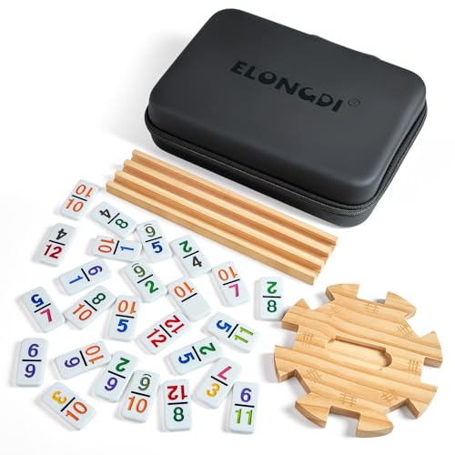 Elongdi Mexican Train Dominoes Set With 4 Wooden Trays/Racks And Portable Carrying Case,Travel Colorful Double 12 Dominoes thumb #4