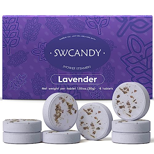 Image of SWCANDY Shower Steamers Aromatherapy Travel Essentials Birthday Gifts for Women, Lavender 8 Pcs, Bath Bombs Shower Bombs with Natural Essential Oils, Relaxation Home SPA
