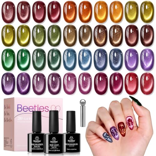 Beetles Cat Eye Gel Nail Polish Set, 20 Colors Magnetic Fall Gel Polish Kit
