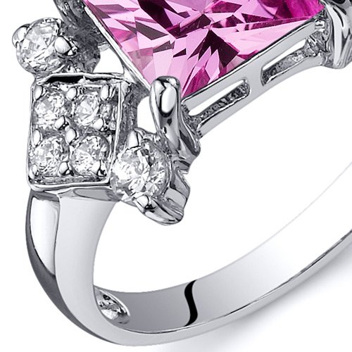 PEORA Created Pink Sapphire Princess Cut Ring Sterling Silver Sizes 5 to 92