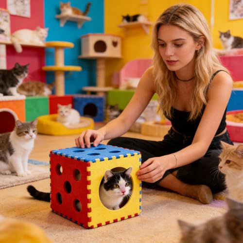 Kitten Tunnel | Foldable Shelter | Interactive Peephole Cat Tube Fit Pet Under 12 Lbs, Exercise Training Toy For Indoor Bedside, Room, Apartment, Playroom Cat Activity And Rest-3