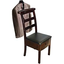 Wood Chair Valet Stand With Hanger Trouser Bar, Top Storage Tray Wardrobe, Clothing Rack Chair Valet With Cushion Wardrobe Men Women Standing Suit Valet for Hotel, CommercialDark Brown