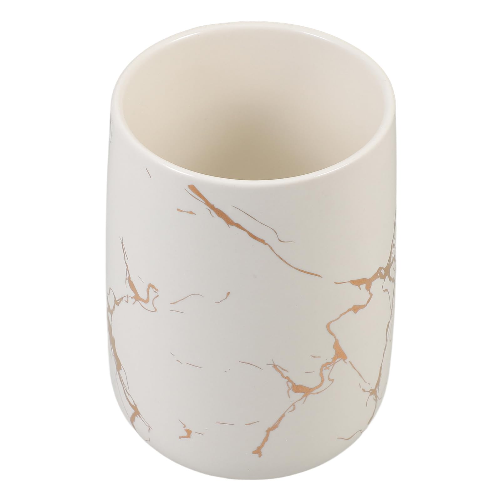 Ciieeo Bicchiere Portasapone in Ceramica Bianco Motivo Marmo, Resistente alla Deformazione, Superficie Liscia, Accessorio Moderno per Bagno e Cucina