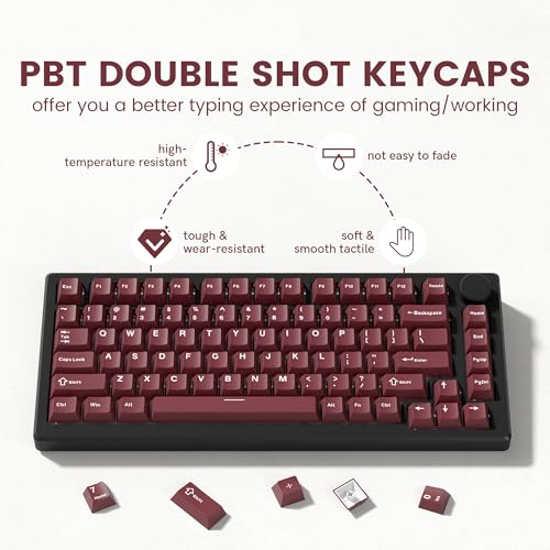 Image of dagaladoo Double Shot PBT keycaps Set,Dark Red Keyboard caps,Cherry Profile Keycaps 60 65 75 100 Percent,126- Key Custom keycaps for Mechanical Keyboard Gaming(61 /64 /68 /84 /87 /100 /104 /108)