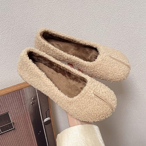 KOKOMOMO Furry Fake Split Toe Ballet Flats Women Penny Loafers Comfort Fuzzy Ballerina Flat Shoe Fluffy Faux-Fur Warm Indoor Outdoor Casual Slip-Ons2