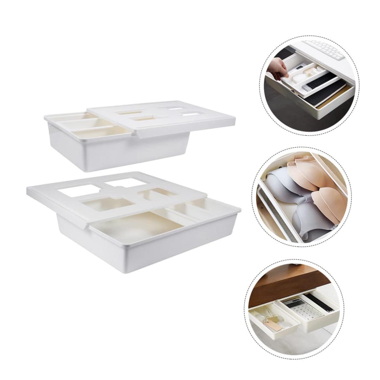 Uonlytech 2pezzi Sottotavolo Estraibile Organizer per Cancelleria Articoli per Ufficio Cassetto Invisibile Resistente Contenitore Portaoggetti Nascosto