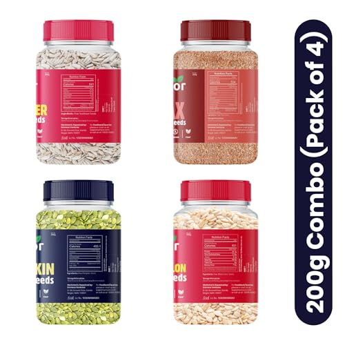 Image of Livyor 4 in 1 Seeds Combo for eating - 800g (200g each) | Pumpkin Seeds, Flax Seeds, Watermelon Seeds, Sunflower Seeds Combo | Weight management | Healthy and Nutritious | Pack of 4
