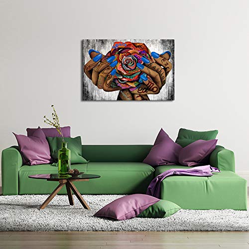 Levvarts Abstract Graffiti Canvas Wall Art Hands With Rose Painting Pop Art Prints Poster Modern Street Art For Living Room Bedroom Wall Decor Stretched And Framed Ready To Hang 24X36 #TOP1