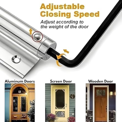 Image of KRESTON Heavy-Duty Spring Door Closer | Automatic Self-Closing Door Kit | Adjustable Speed, Easy Install, for Residential & Light Commercial Use | Door Closer for Home & Office
