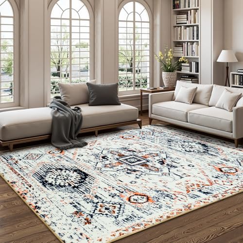 Soft 4x6 Area Rugs for Living Room Bedroom, Washable Foldable Vintage Floral Area Rug, Non-Slip Low Pile Pet & Kid Friendly Rug, Ultra-Thin Accent Indoor Floor Carpet for Kitchen Dining Office Grey