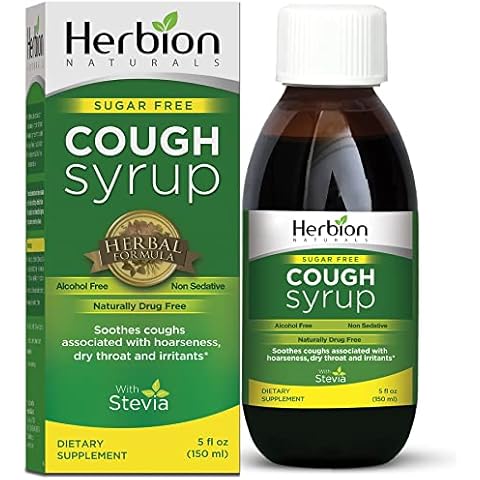 Herbion Naturals Sugar-Free Cough Syrup with Stevia, Helps Relieve Cough and Soothes Sore Throat, for Adults and Kids 6 Months and Above, 5 FL Oz Cover