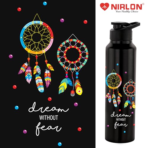 Image of NIRLON Classic Flip UV Printed Single Wall Stainless Steel Sipper Cap Water Bottle 1000ml (Dream Catcher)