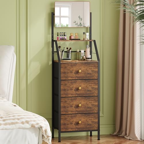 HIGDBFE 4-Drawer Dresser with Adjustable Mirror